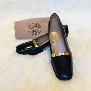 Hermès Black Leather Kelly Buckle Loafer Heels